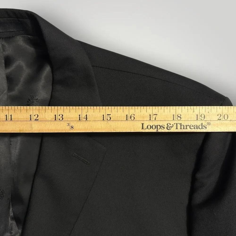 RALPH LAUREN Mens Blazer 50R Sport Coat 2-Button Suit Jacket Black Stretch Wool